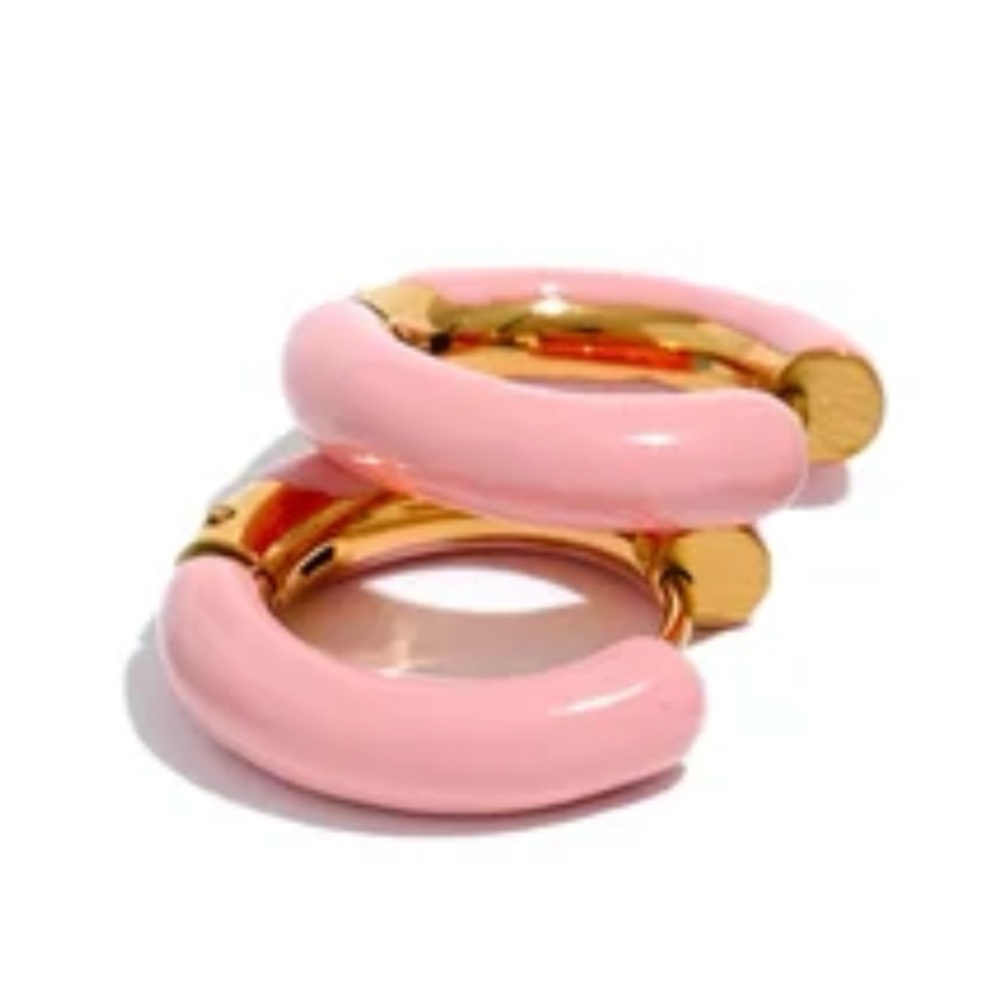 Elegant Pink and Gold Hoop Enamel Earrings